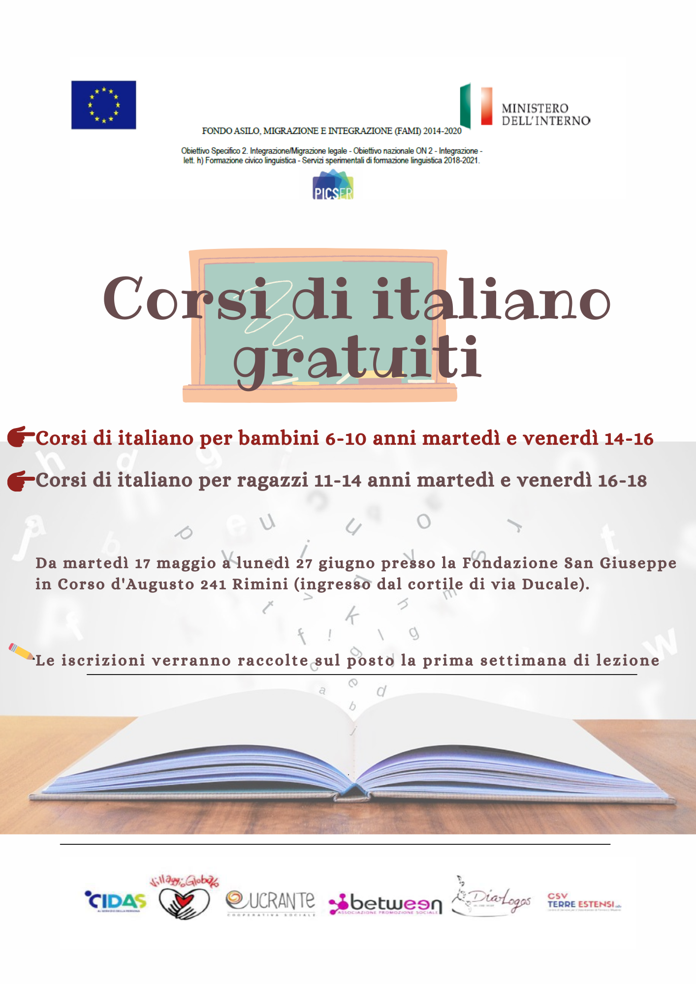 volantino corsi italiano gratuiti