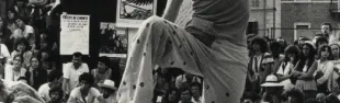 Julian Beck del Living Theatre in piazza Ganganelli, Festival di Santarcangelo '80, foto Maurizio Bizziccari