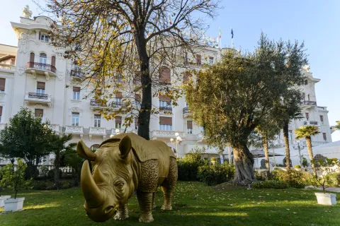 Rinocerontessa nel giardino del Grand Hotel