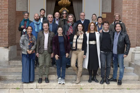 Marco Leonetti, responsabile Cineteca di Rimini, il compositore Matteo D’Amico, Valter Malosti, regista e attore, Angelo Nicastro, direttore artistico del Teatro Alighieri, il baritono Luca Grassi e Valerio Tura, docente dell’Università di Bologna.  Crediti foto: Morosetti/Rimini