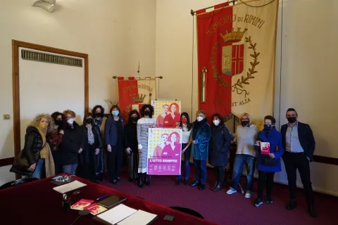 Le rappresentanti delle associazioni fondatrici di Rete Casa delle Donne insieme alla Vicesindaca Chiara Bellini