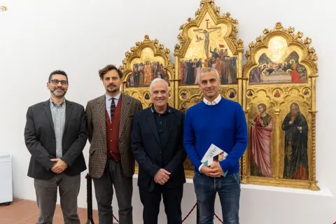 Nella foto: il direttore dei Musei Giovanni Sassu, il critico d'arte e responsabile dell'ufficio cultura della Fondazione Alessandro Giovanardi, il presidente della Fondazione Cassa di Risparmio di Rimini Mauro Ioli e il sindaco di Rimini Jamil Sadegholvaad