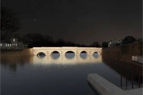 rendering Ponte di Tiberio illuminato