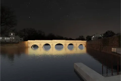 rendering Ponte di Tiberio illuminato