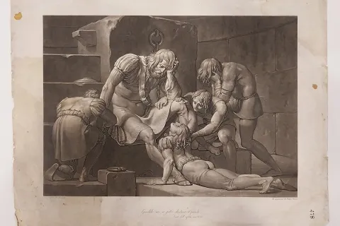 Stampa del canto XXXIII dell’Inferno della Divina Commedia in restauro