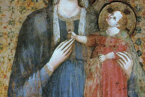 Maestro del Coro di Sant'Agostino-sec. XIV-Madonna con Bambino in trono