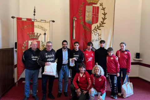 gli atleti ricevuti dall'assessore allo sport Michele Lari