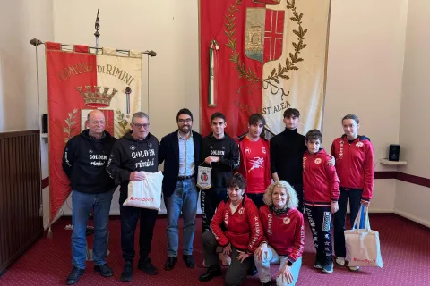 gli atleti ricevuti dall'assessore allo sport Michele Lari