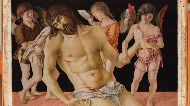 Giovanni Bellini, Pietà, il dipinto dopo l’intervento di restauro a cura di Lucia Tito   Foto Matteo De Fina, Museo della Città “Luigi Tonini”, Rimini, per gentile concessione