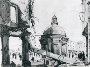 Acquerello Piazza Tre Martiri Pasquini 1945